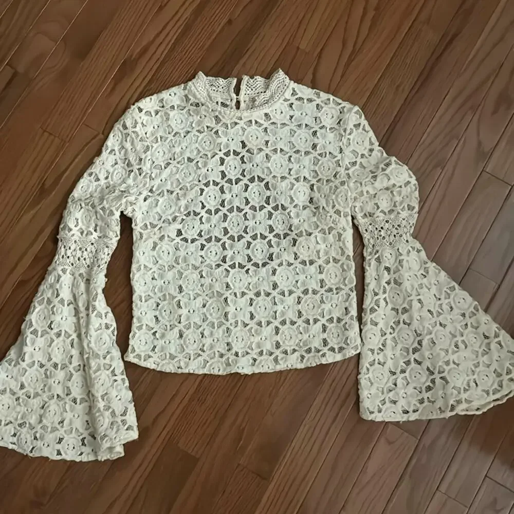 Free People Kiss and Bell Crochet Lace Top Ivory Size S
